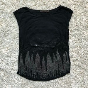 The Limited black cap sleeve silver sequin shirt